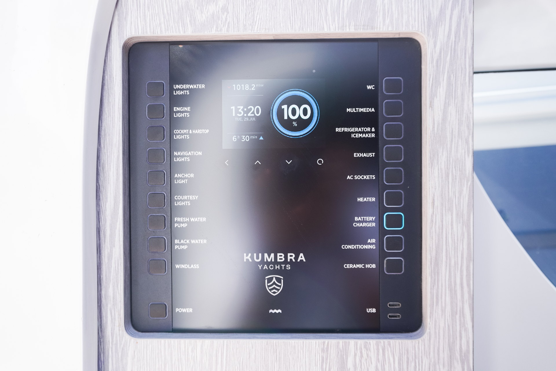 Control panel with integrated touchscreen.
